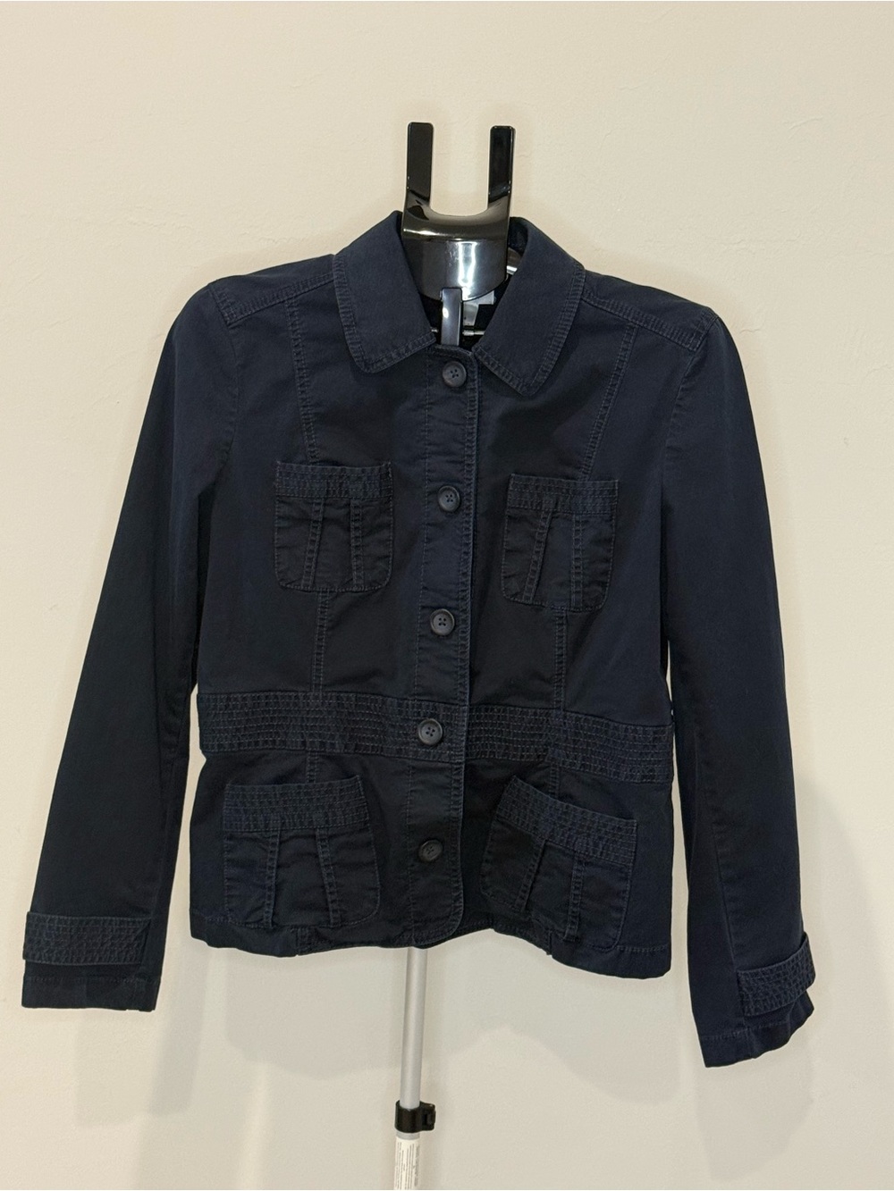 LOFT Navy Button-Front Utility Jacket